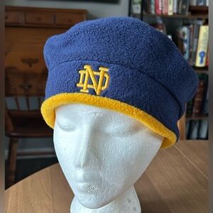Notre Dame Vintage Navy Blue and Gold Fleece Hat Beret Adjustable Adult Size